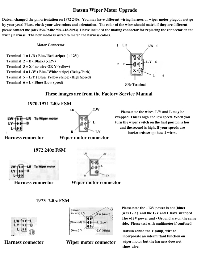 Datsun 1970 240z 1971 240z 1972 240z 1973 240z Wiper motor conversion wiring diagram page 1/4 240z Life
