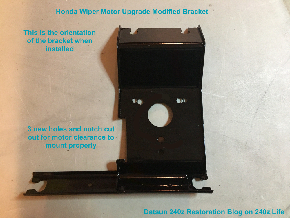 Datsun 240z Restoration Blog Wiper Motor Upgrade modified bracket for Honda Wiper Motor